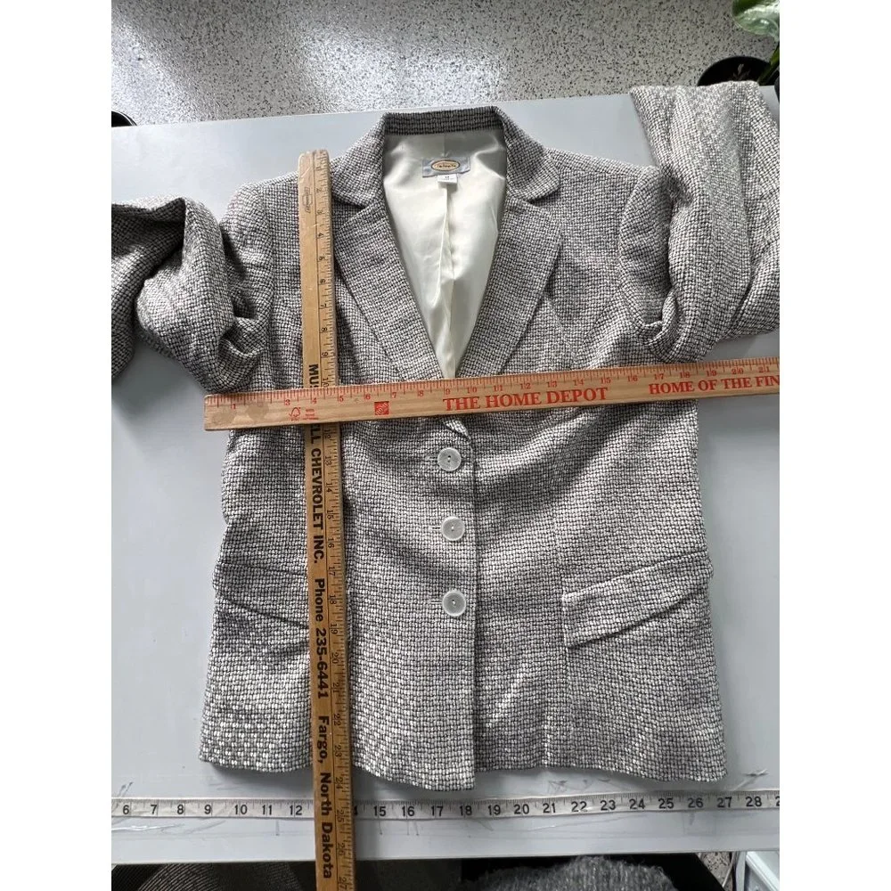 Talbots Tweed Blazer Jacket Womens 10 Black Ivory Rayon Blend Career Office